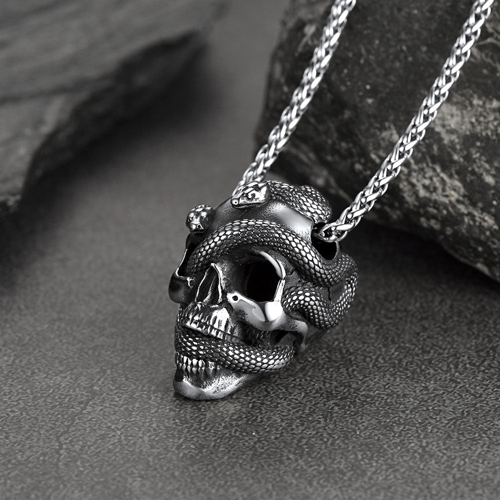 Gothic Snake Skull Pendant Necklace for Men