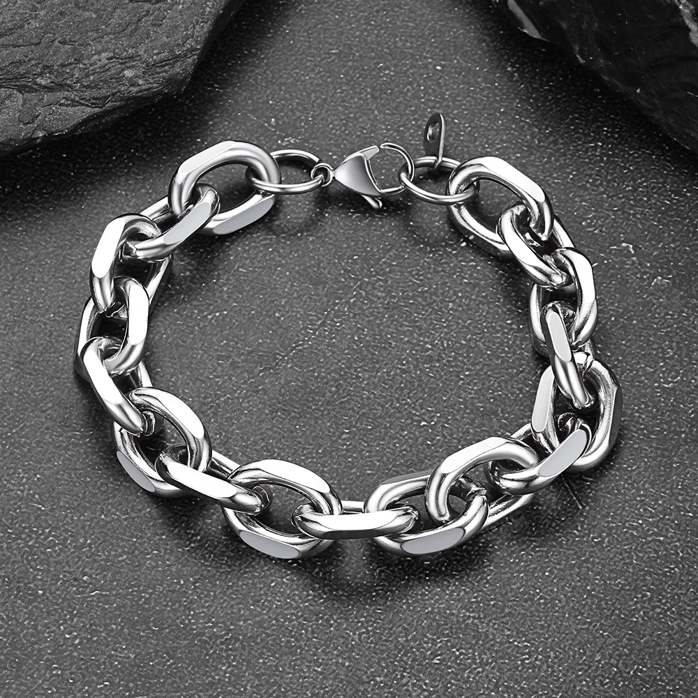Stainless Steel Rolo Link Bracelet for Men