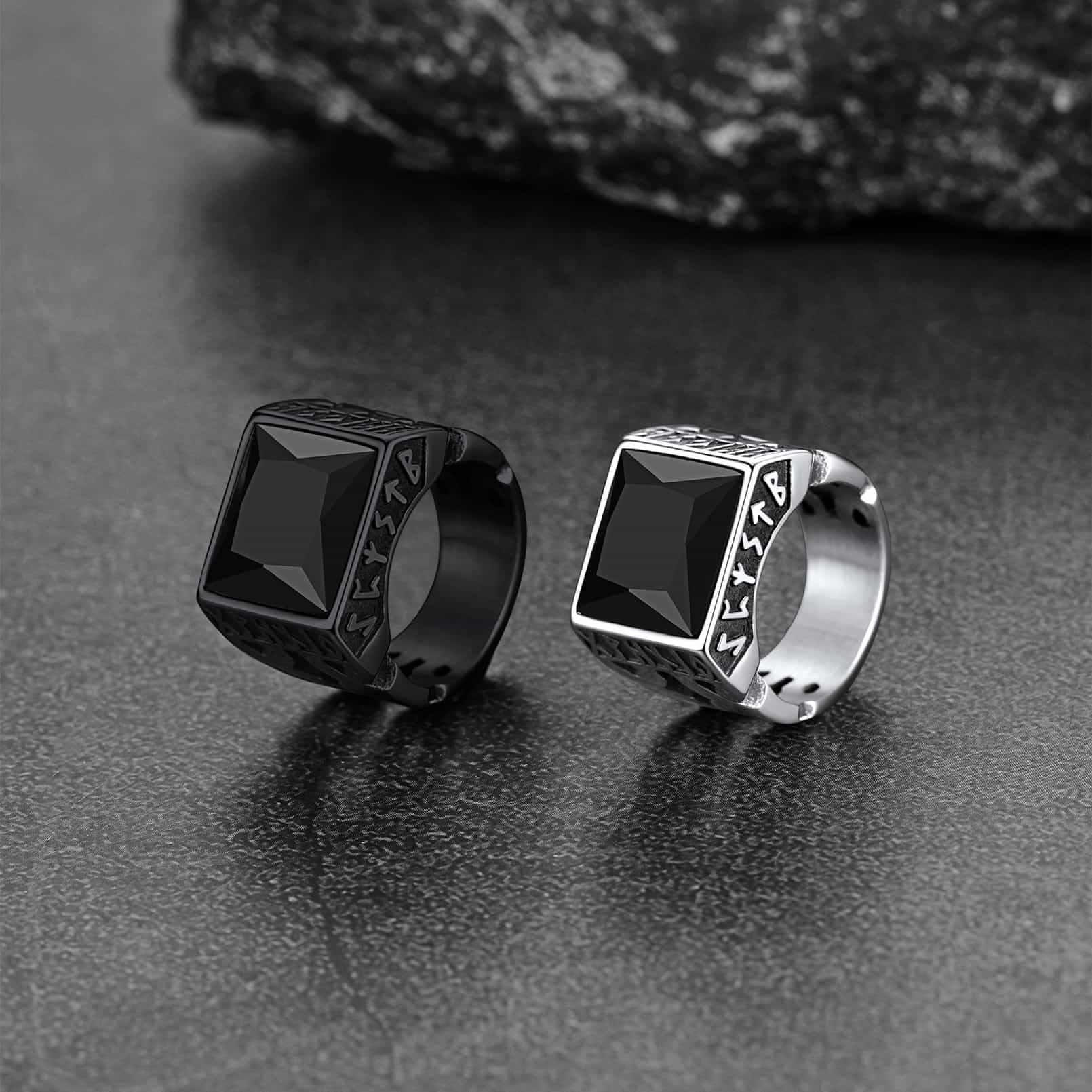 Custom Celtic Gemstone Ring With Runes for Men