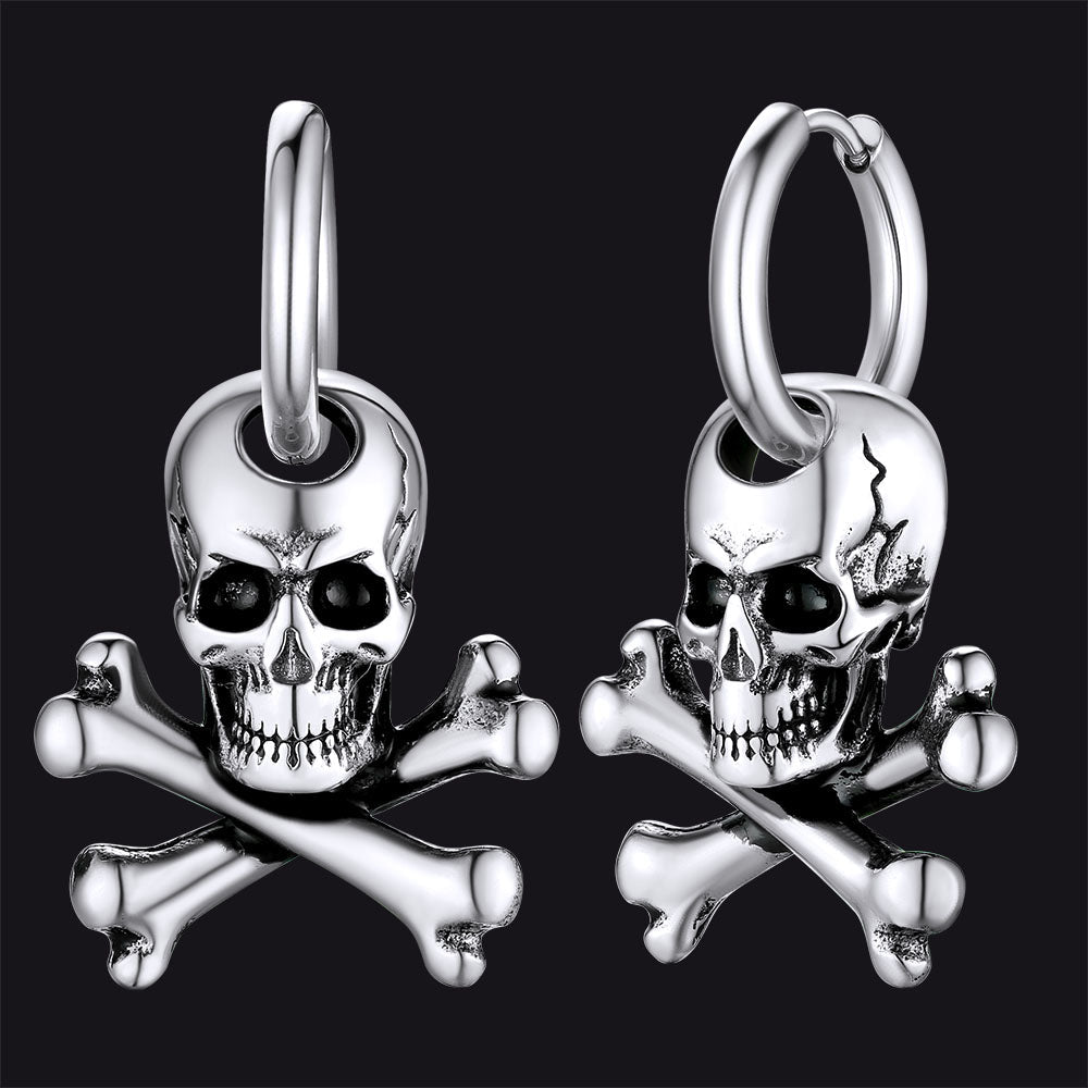 Punk Skull Crossbone Hoop Earrings Gift for Men