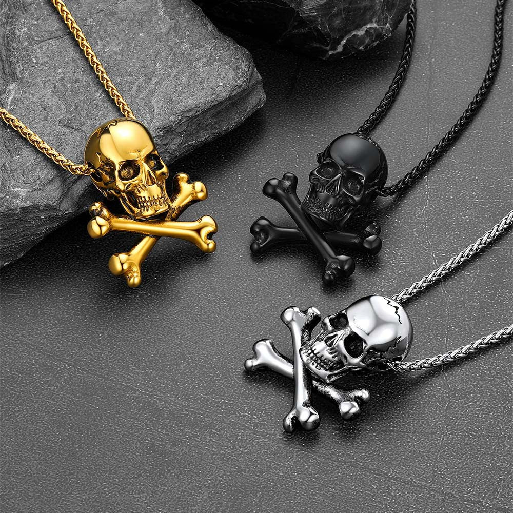 Gothic Pirate Skull Crossbones Necklace For Men