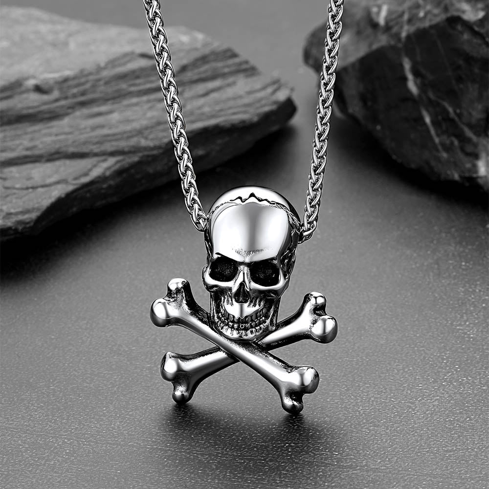 Gothic Pirate Skull Crossbones Necklace For Men