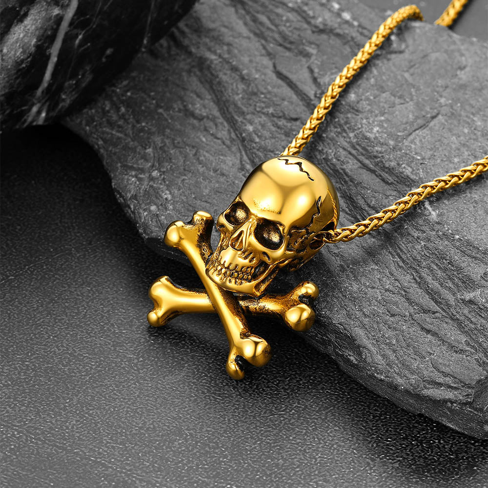 Gothic Pirate Skull Crossbones Necklace For Men