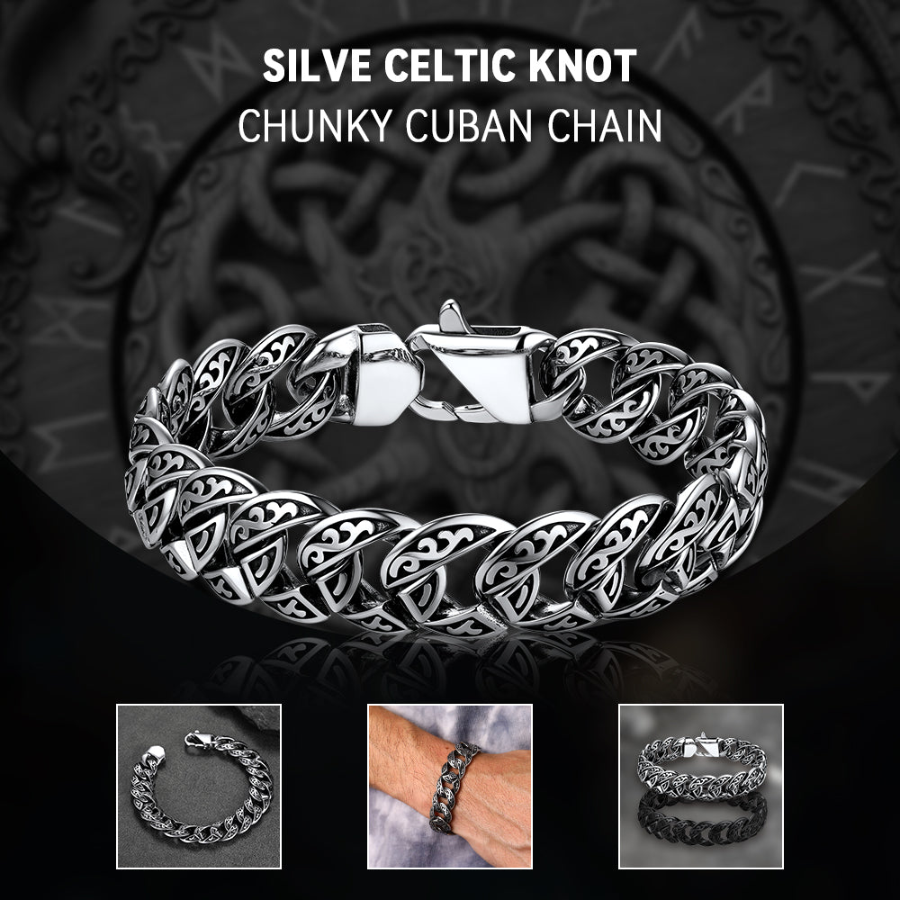 Stainless Steel Celtic Chunky Cuban Link Chain Bracelet for Men