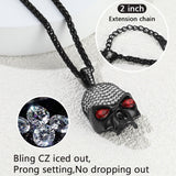 Halloween Gothic Skull Diamond Necklace With Red Eye For Men
