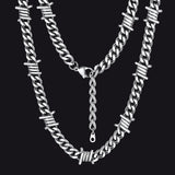Barbed Wire Cuban Link Chain Choker Necklace for Men Women