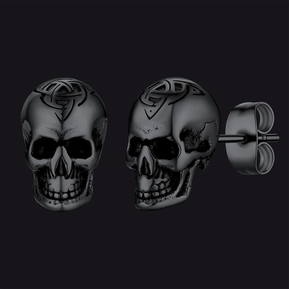 Celtic Triquetra Skull Stud Earrings For Men Women