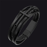 Viking Black Engraved Leather Braided Wristband Bracelet for Men