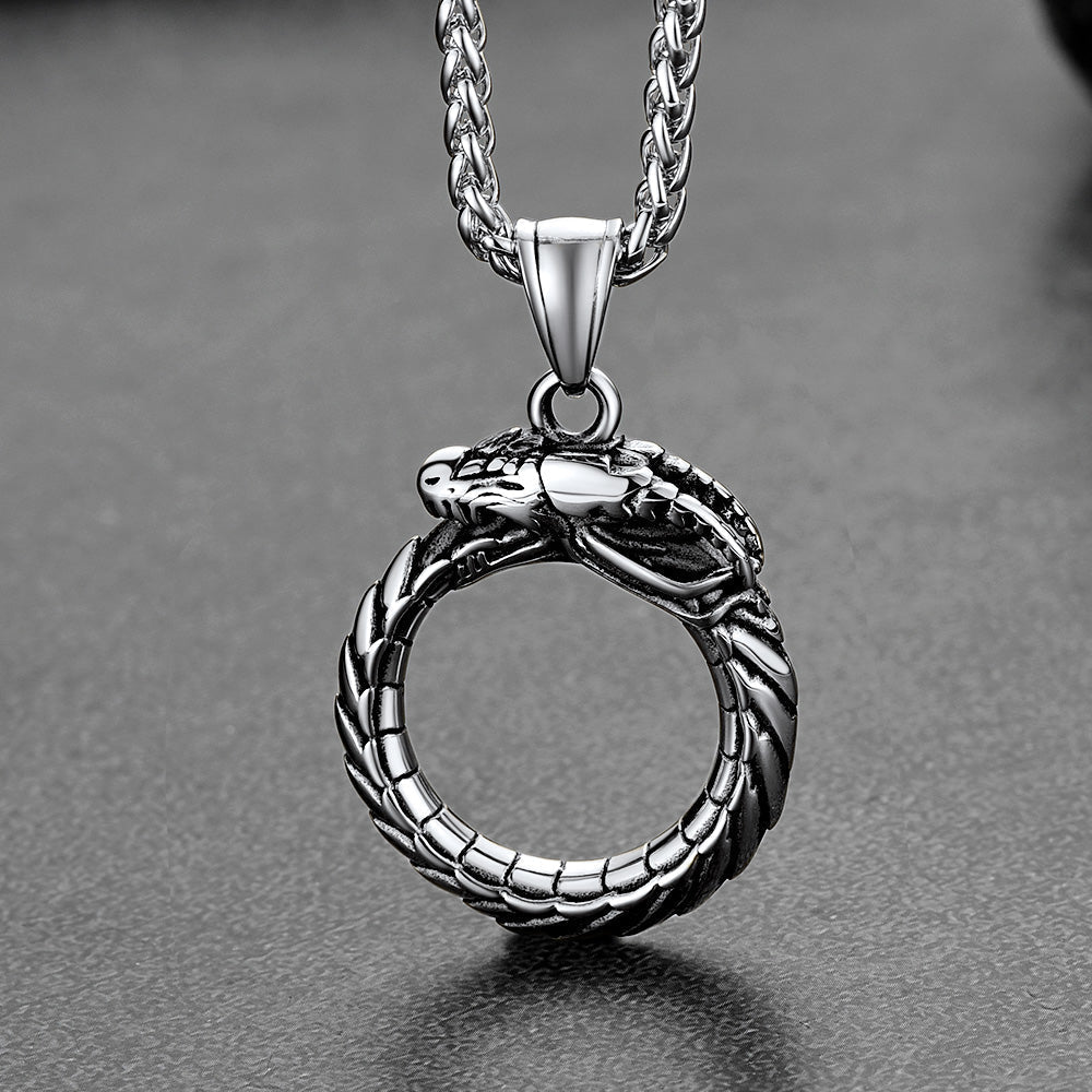 Dragon Circle Pendant Necklace for Men Women