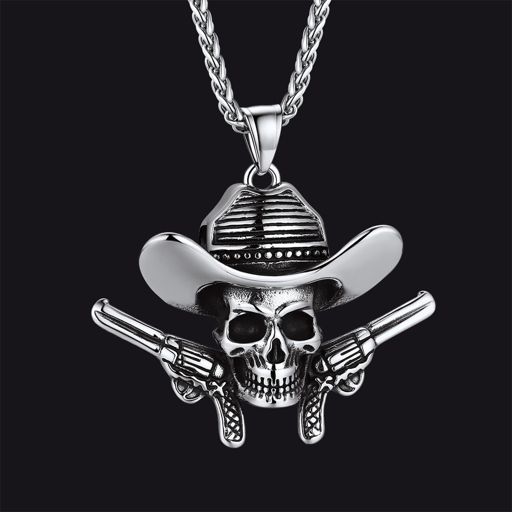 Gothic Cowboy Skull Pendant Necklace for Men