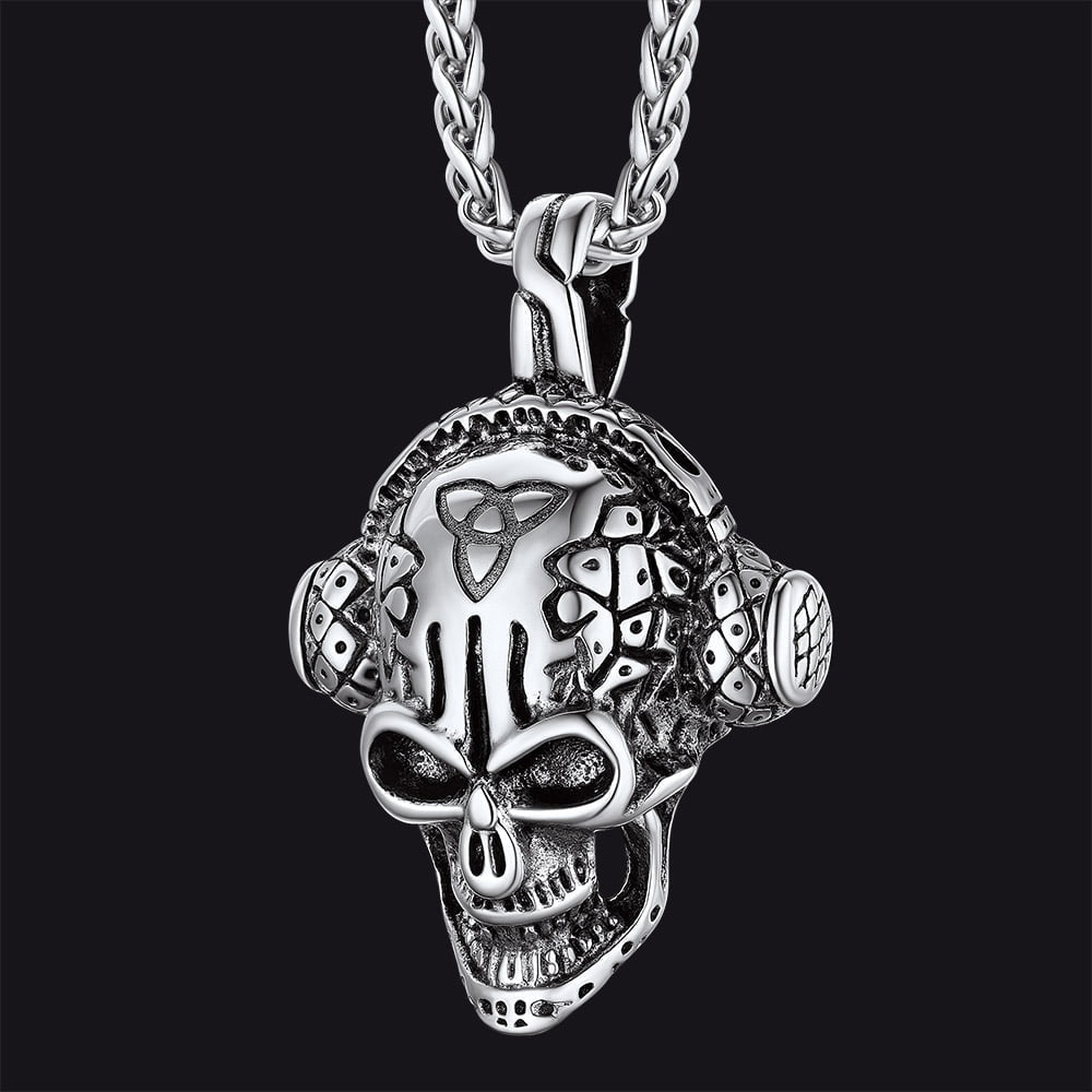 Gothic Earphone Skull Necklace Pendant for Men