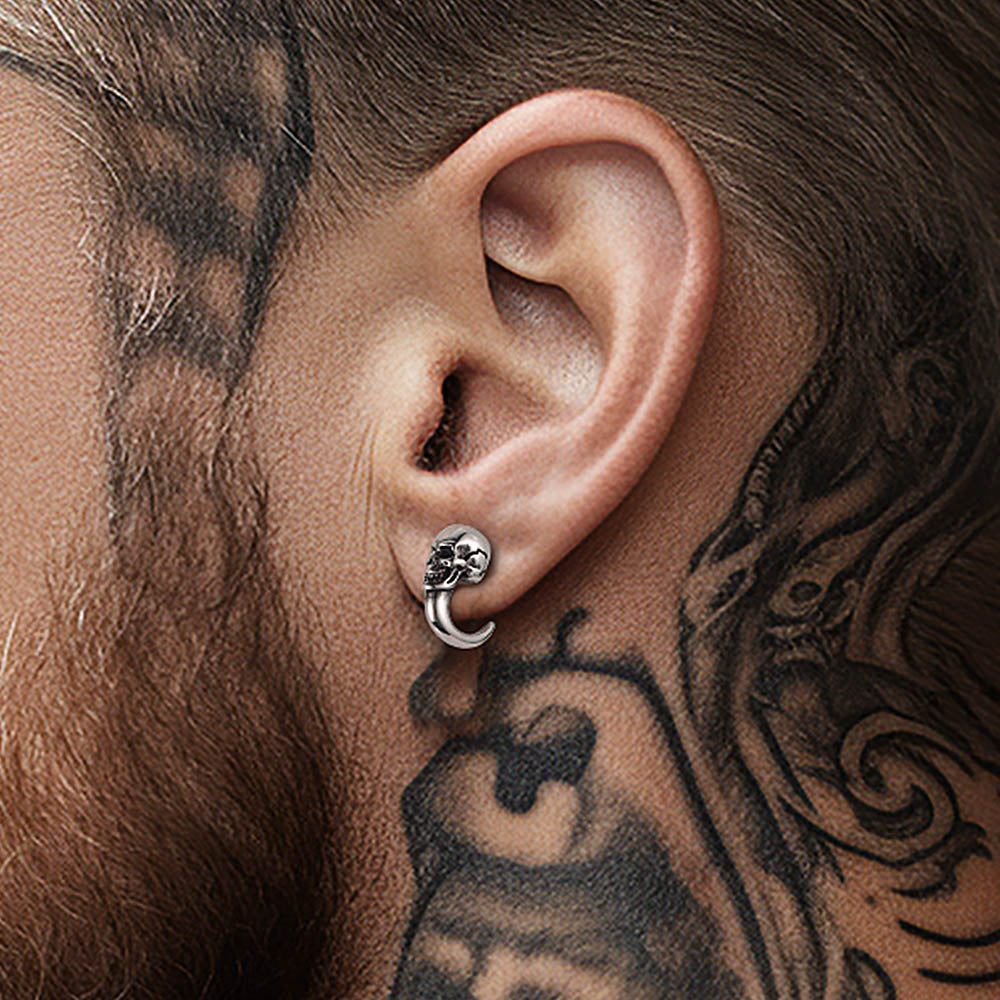 Gothic Skull Huggie Half-Circle Stud Earrings Jewelry for Men Women