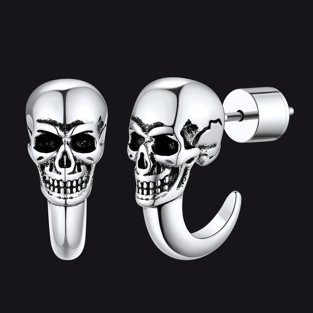 Gothic Skull Huggie Half-Circle Stud Earrings Jewelry for Men Women