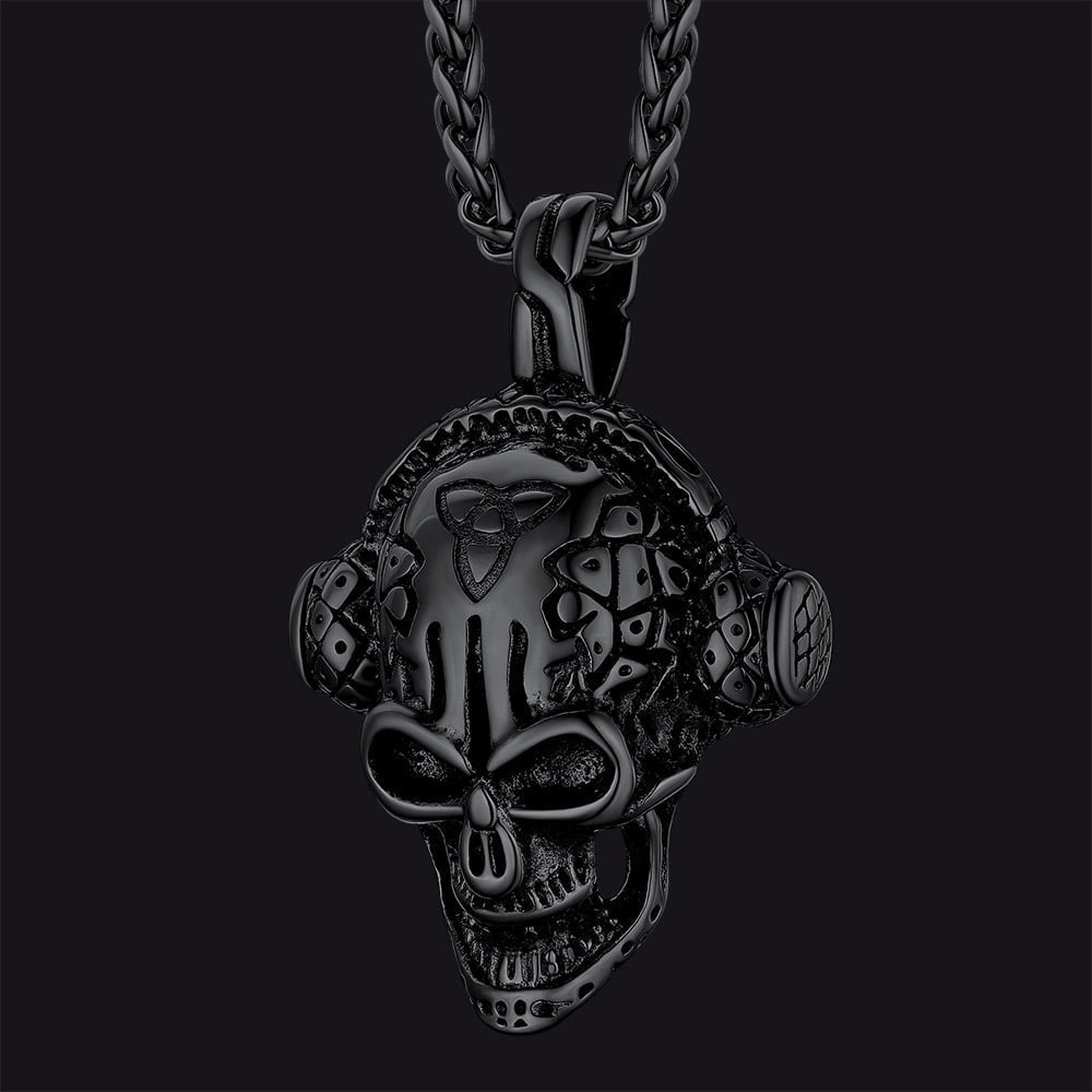 Gothic Earphone Skull Necklace Pendant for Men