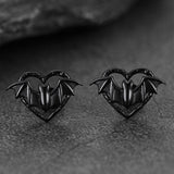 Halloween Bat Heart Stud Earrings for Women in Sterling Silver