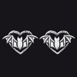Halloween Bat Heart Stud Earrings for Women in Sterling Silver