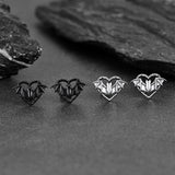 Halloween Bat Heart Stud Earrings for Women in Sterling Silver
