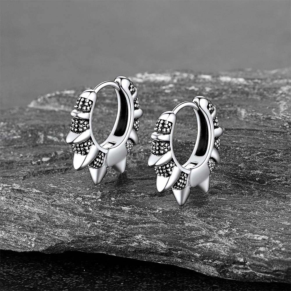 Punk Spikes and Rivets Huggie Hoop Earrings Piercing For Men Women