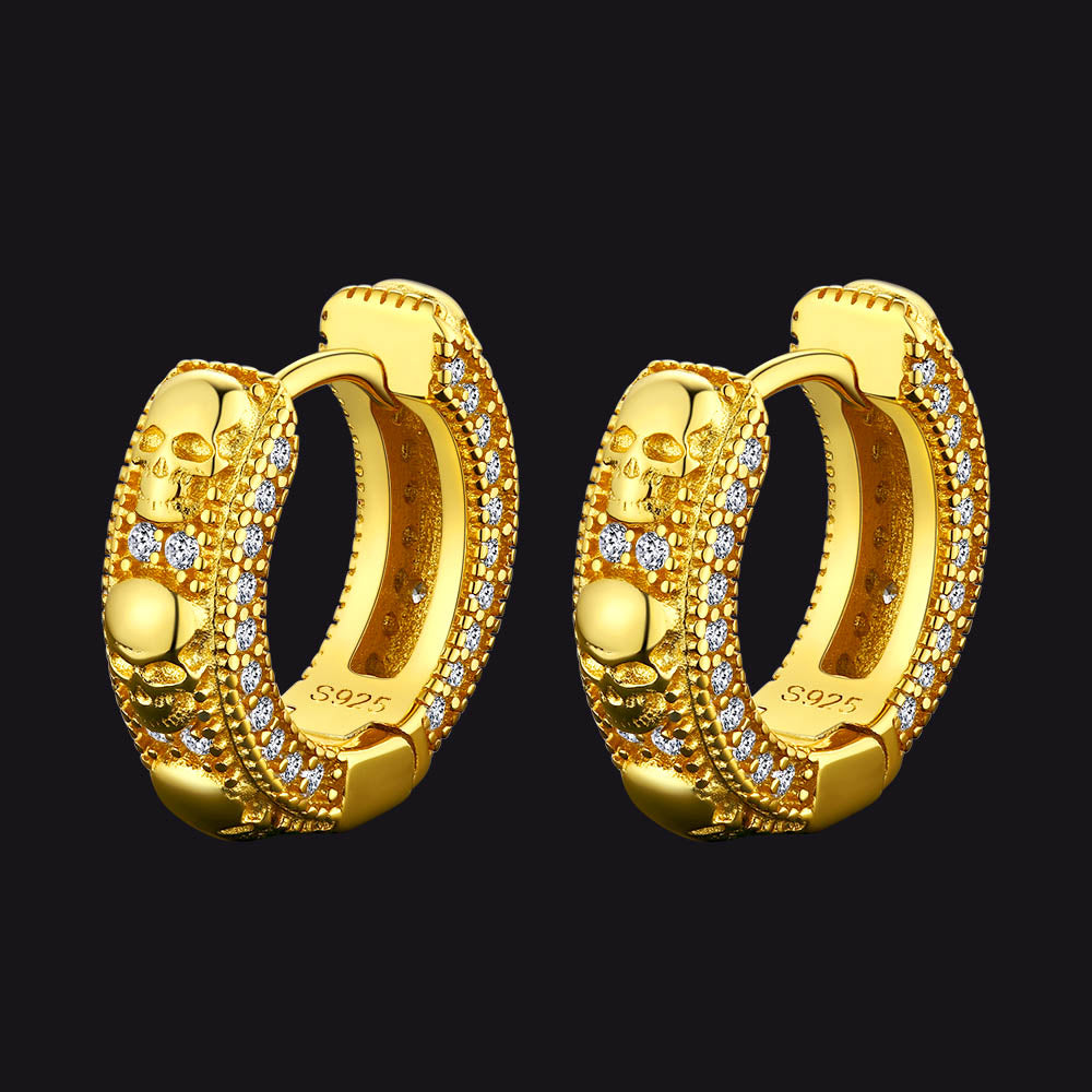 Cubic Zirconia Skull Huggie Hoop Earrings For Men