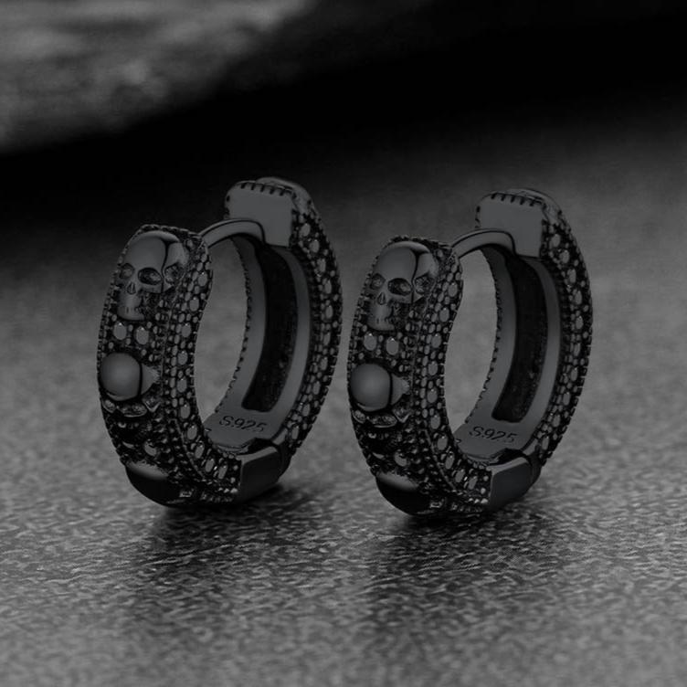 Cubic Zirconia Skull Huggie Hoop Earrings For Men
