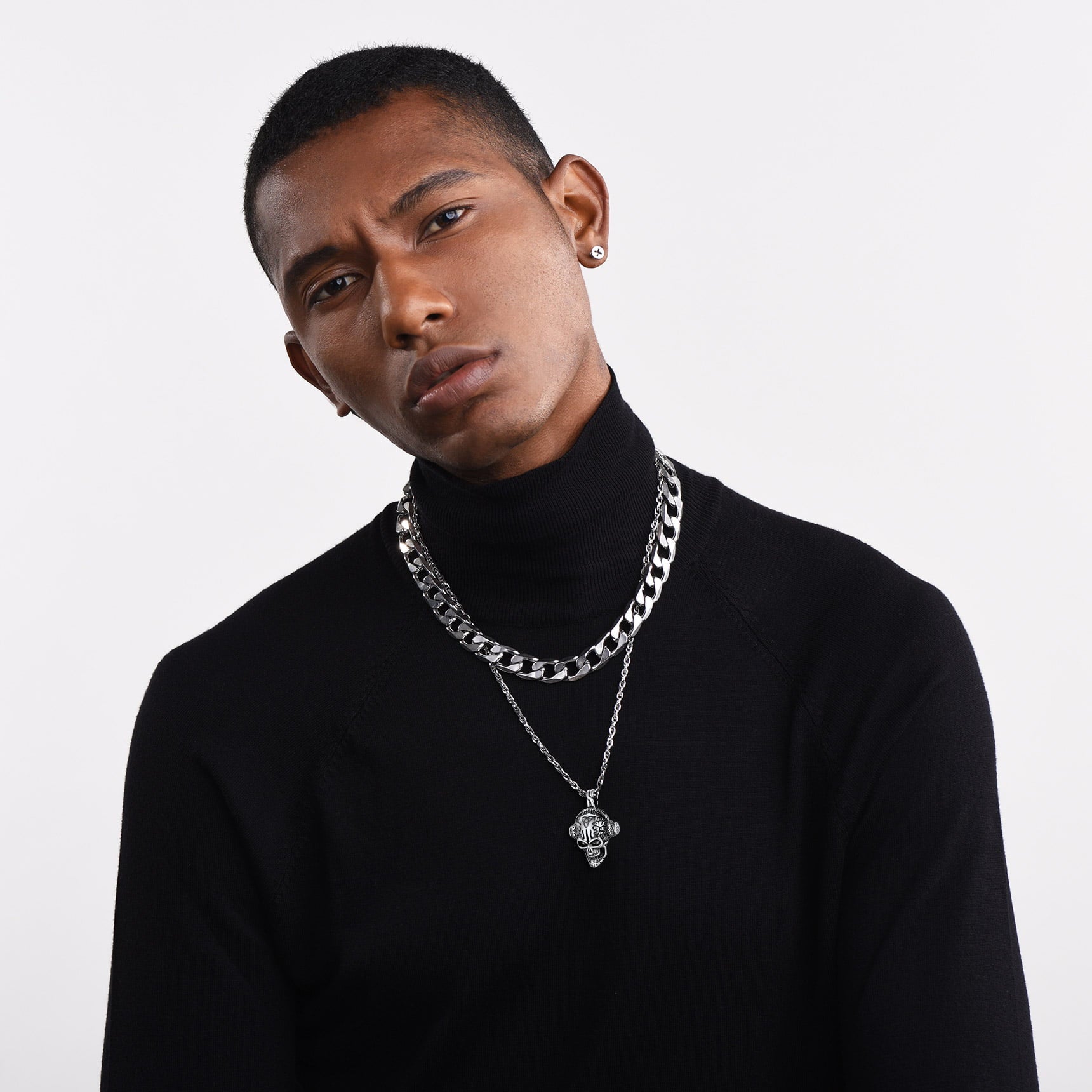 Gothic Earphone Skull Necklace Pendant for Men