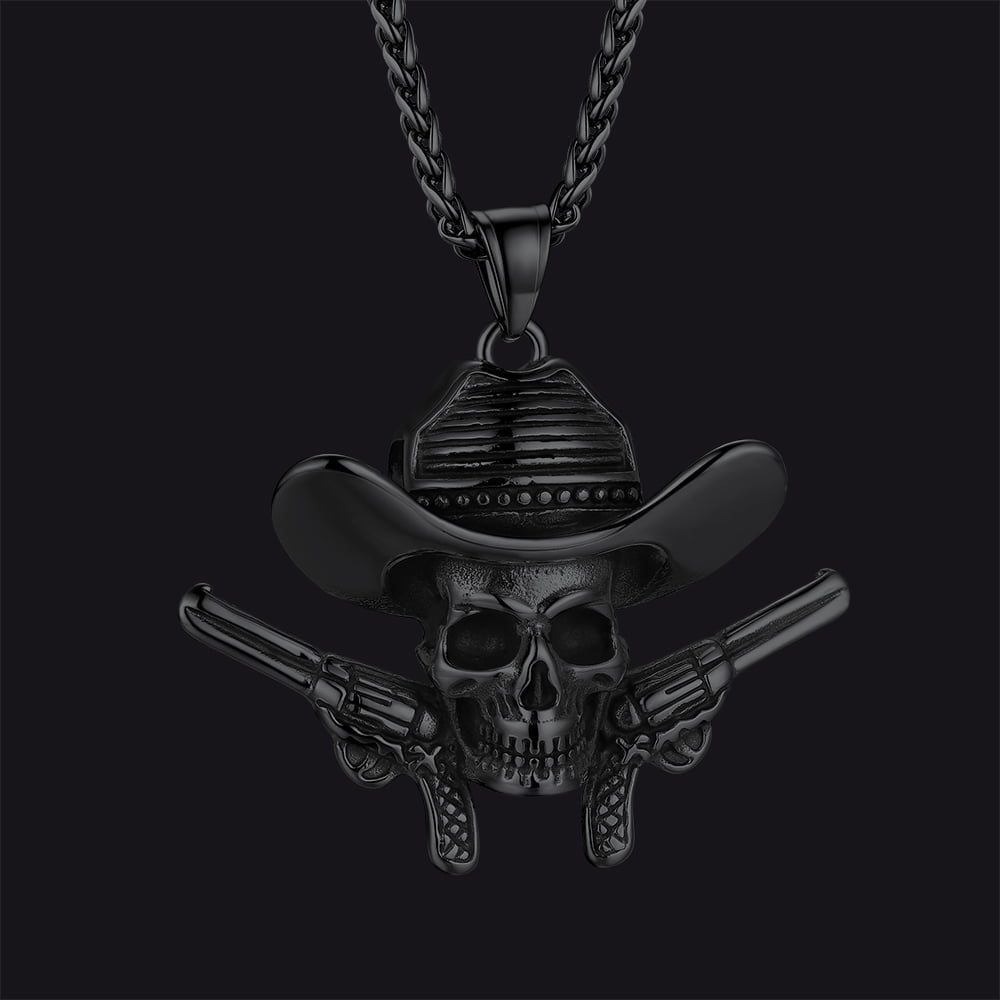 Gothic Cowboy Skull Pendant Necklace for Men