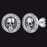 Sterling Silver Runes Skull Earrings Studs For Men