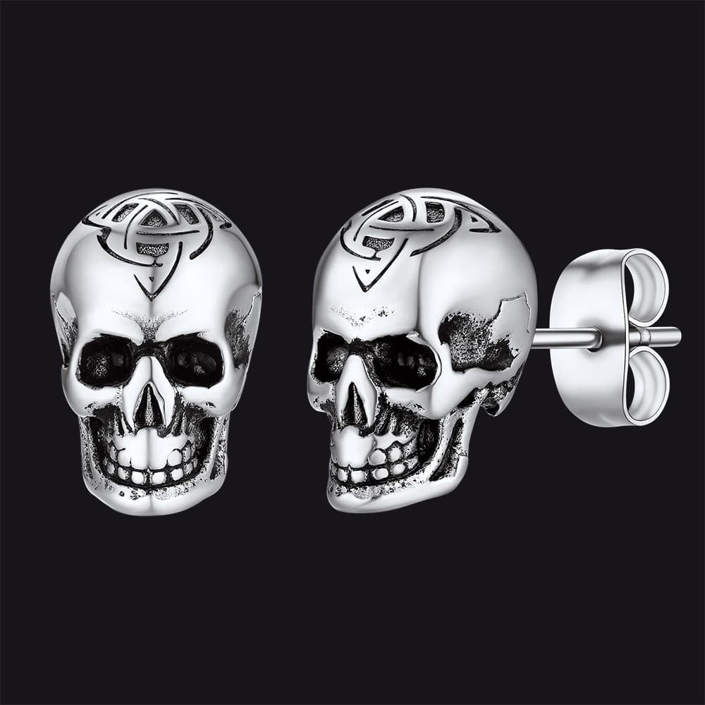 Flash Sale Celtic Triquetra Skull Stud Earrings For Men Women