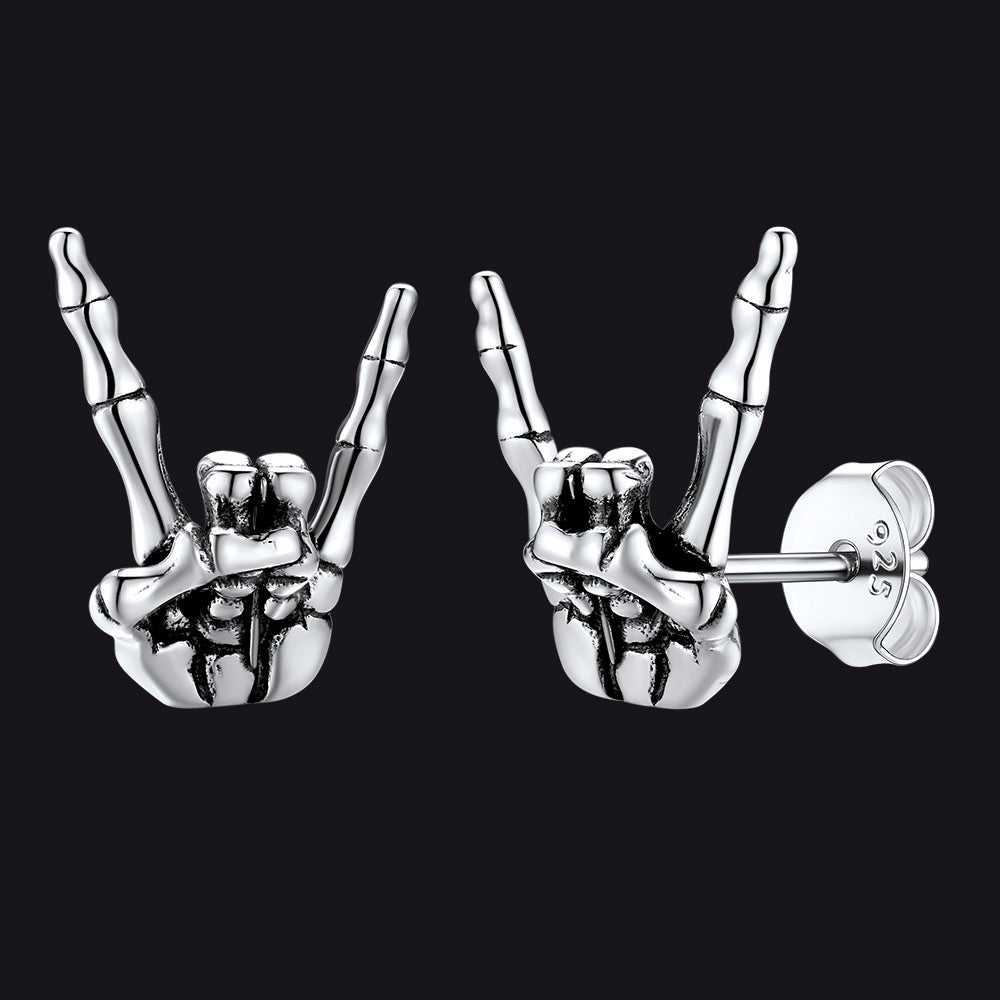 Rock Hand Skeleton Stud Earrings for Men