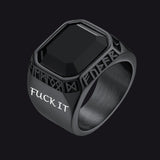 F*ck it Black Onyx Ring with Viking Runes for Men