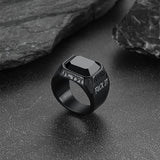 F*ck it Black Onyx Ring with Viking Runes for Men