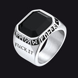 F*ck it Black Onyx Ring with Viking Runes for Men