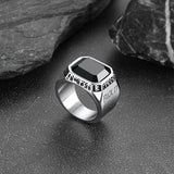F*ck it Black Onyx Ring with Viking Runes for Men