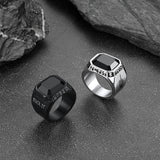 F*ck it Black Onyx Ring with Viking Runes for Men