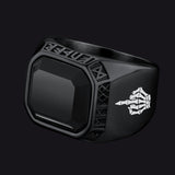 F*ck it Black Onyx Ring with Viking Runes for Men