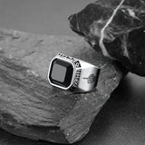 F*ck it Black Onyx Ring with Viking Runes for Men