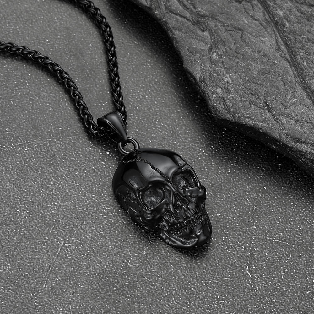 Gothic Skull Necklace with Fissured Skeleton Head for Men