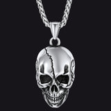 Gothic Skull Necklace with Fissured Skeleton Head for Men