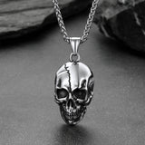 Gothic Skull Necklace with Fissured Skeleton Head for Men