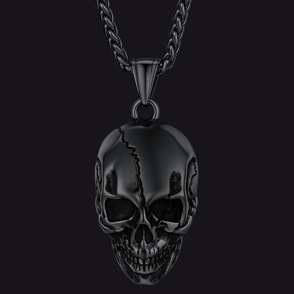 Gothic Skull Necklace with Fissured Skeleton Head for Men