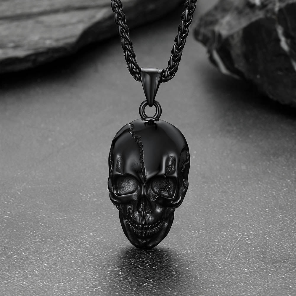 Gothic Skull Necklace with Fissured Skeleton Head for Men