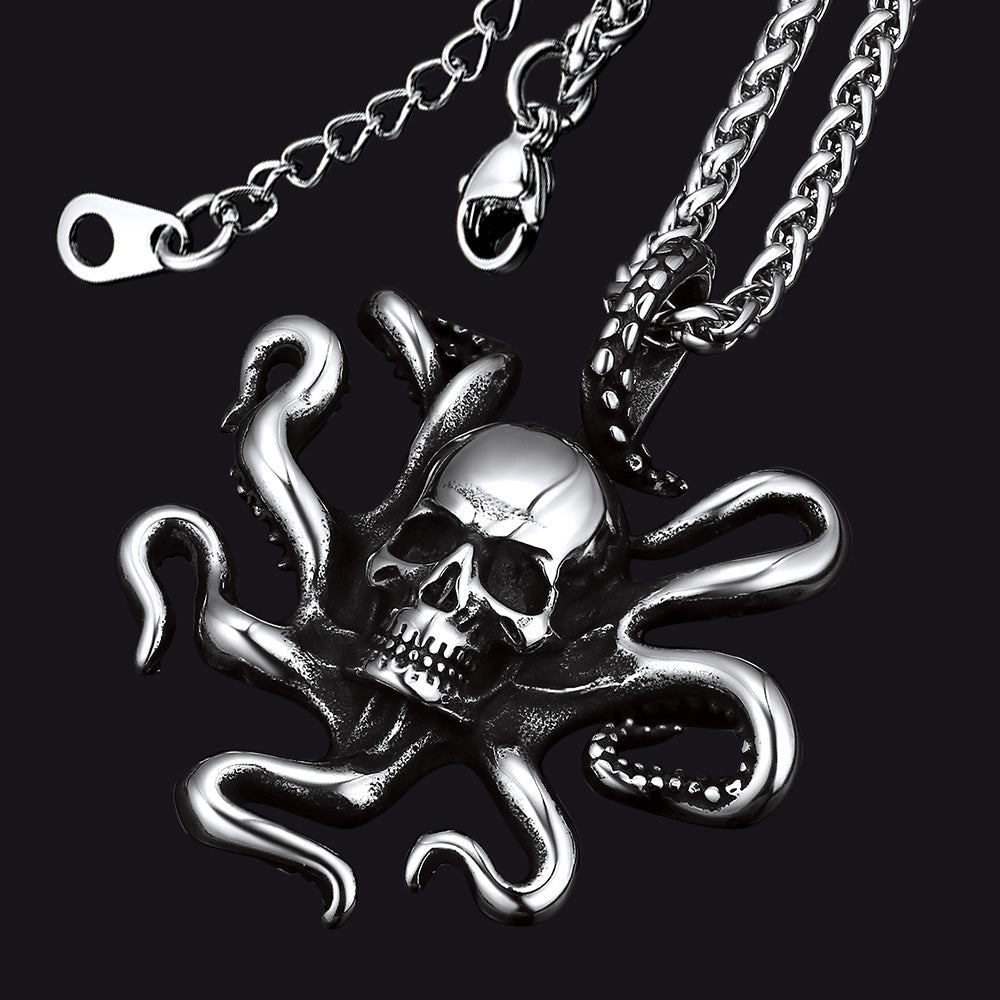 Gothic Octopus Skull Necklace For Men