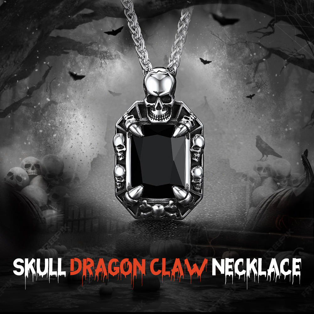 Gothic Skull Dragon Claw Crystal Necklace for Men