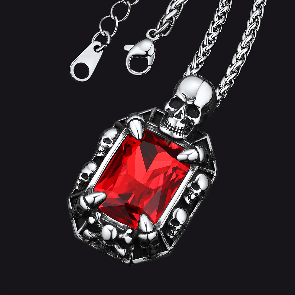 Gothic Skull Dragon Claw Crystal Necklace for Men