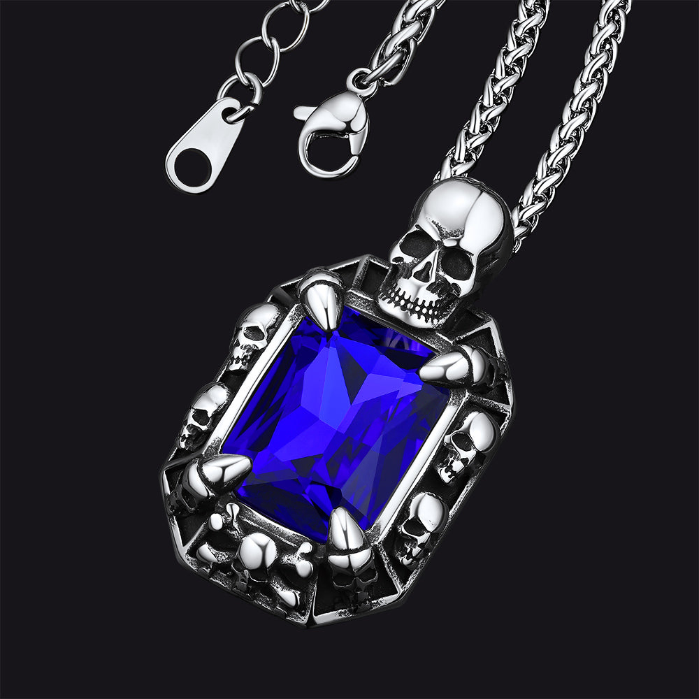Gothic Skull Dragon Claw Crystal Necklace for Men