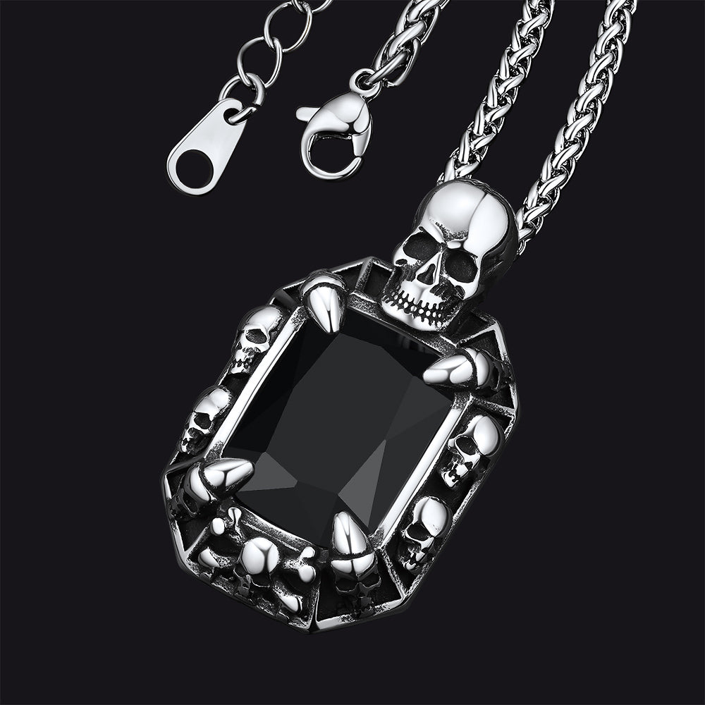 Gothic Skull Dragon Claw Crystal Necklace for Men