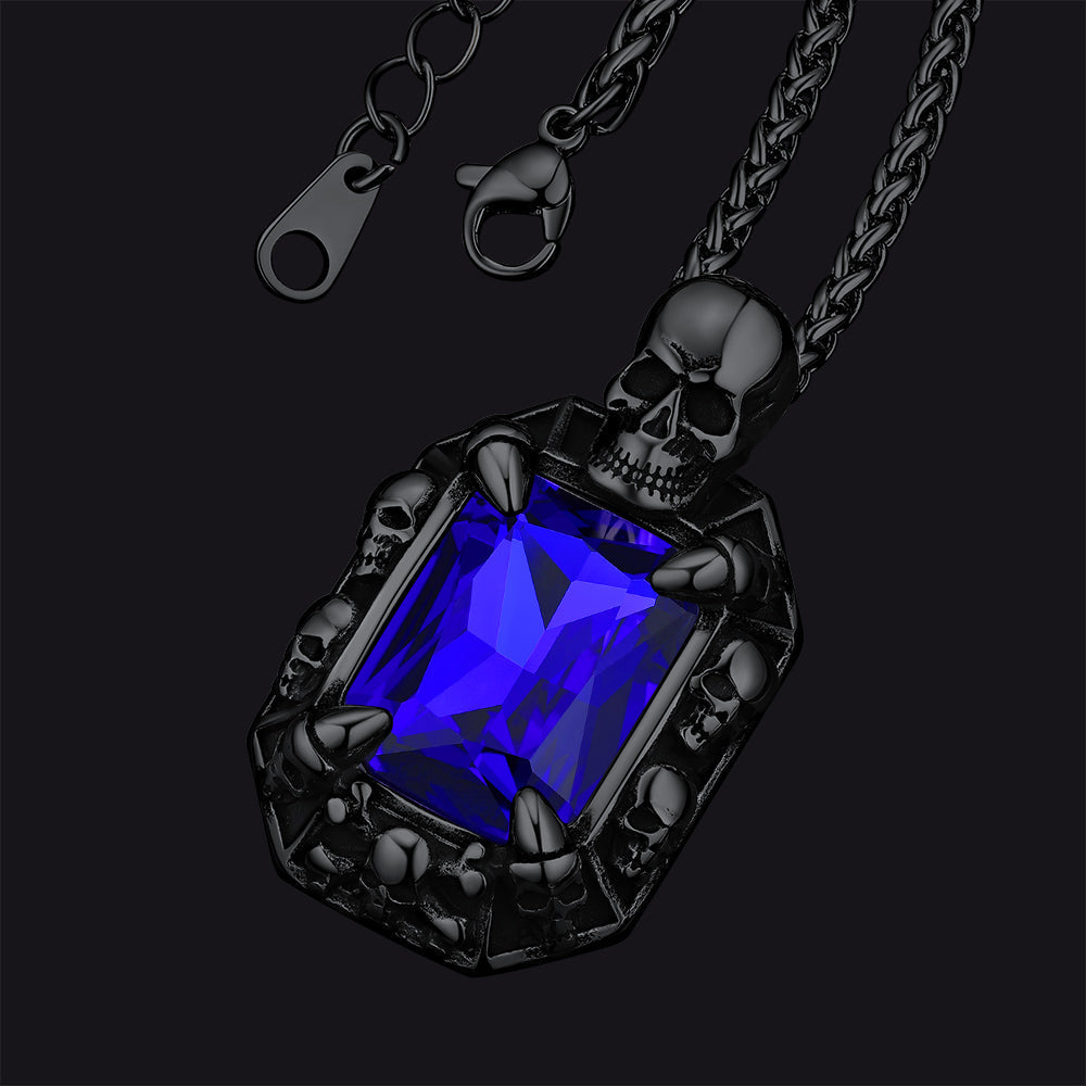 Gothic Skull Dragon Claw Crystal Necklace for Men