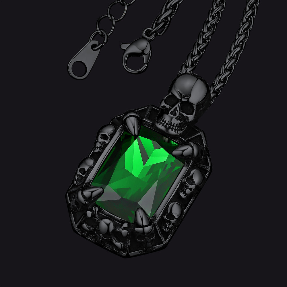 Gothic Skull Dragon Claw Crystal Necklace for Men