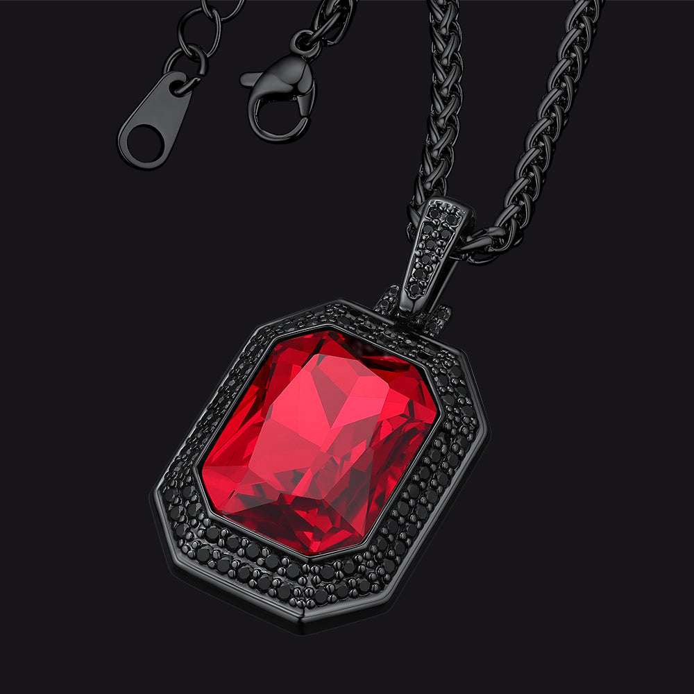 Cubic Zirconia Gemstone Crystal Dog Tag Necklace for Men