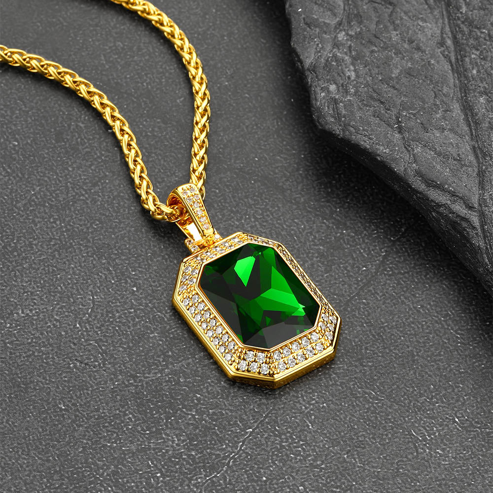 Cubic Zirconia Gemstone Crystal Dog Tag Necklace for Men